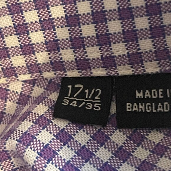 Boss Hugo Boss Sharp Fit Button-Down Purple Gingham Shirt, 34 /35, 17.5‎ in - Picture 5 of 10
